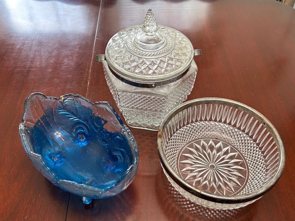 CLEAR GLASS ICE BUCKET, SERVING BOWL