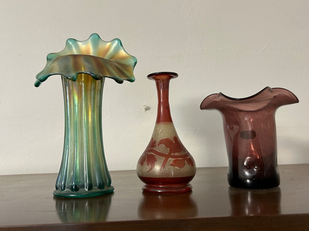 IRIDESCENT CARNIVAL GLASS, BISCHOFF VASE