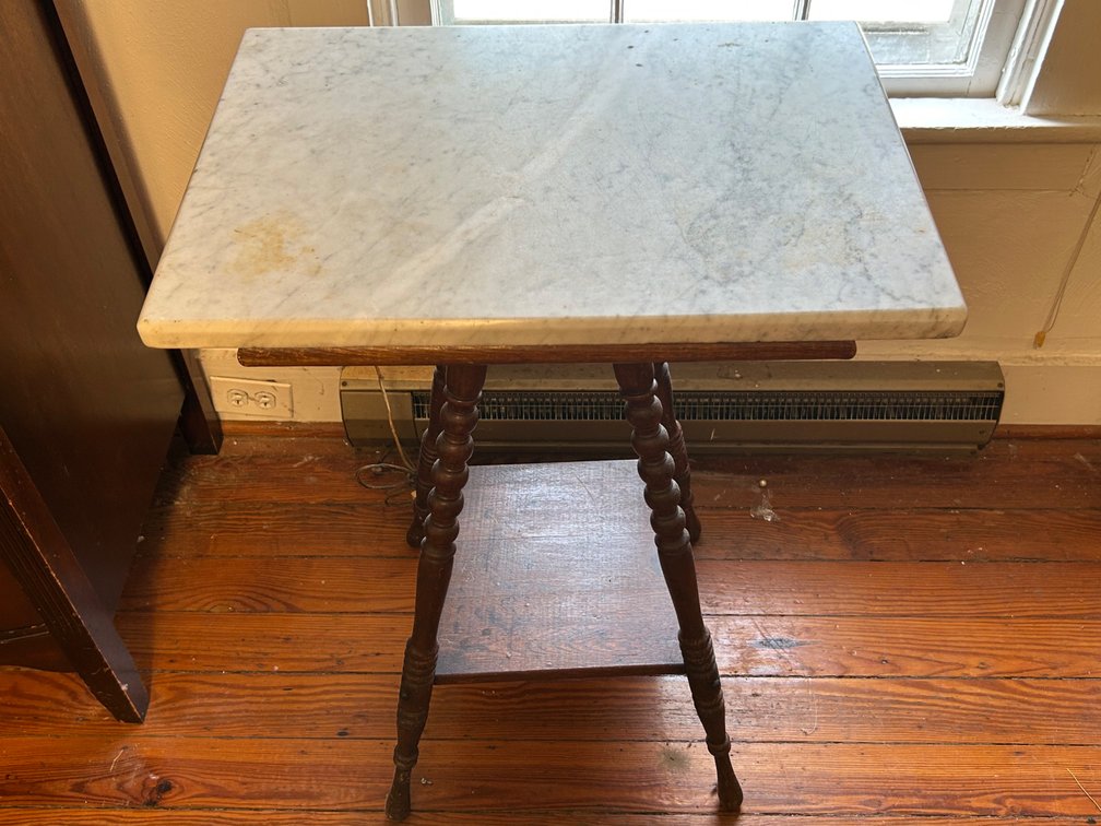 SPOOL LEG TABLE with MARBLE SLAB