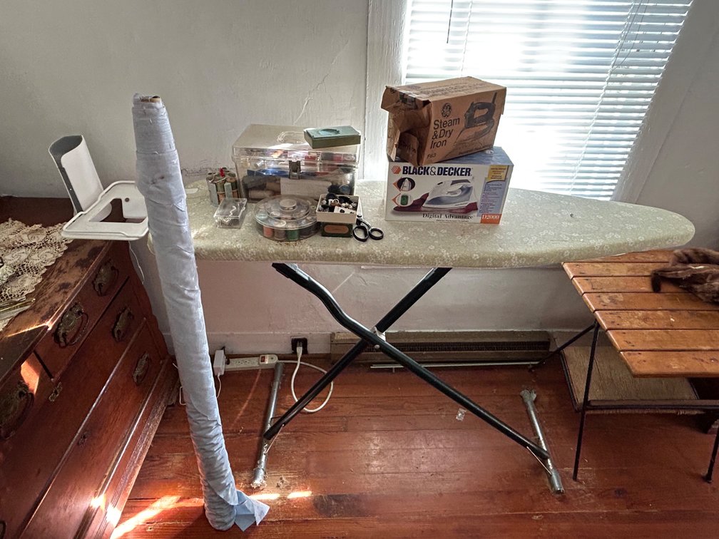IRONING BOARD, IRONS, SEWING SUPPLIES