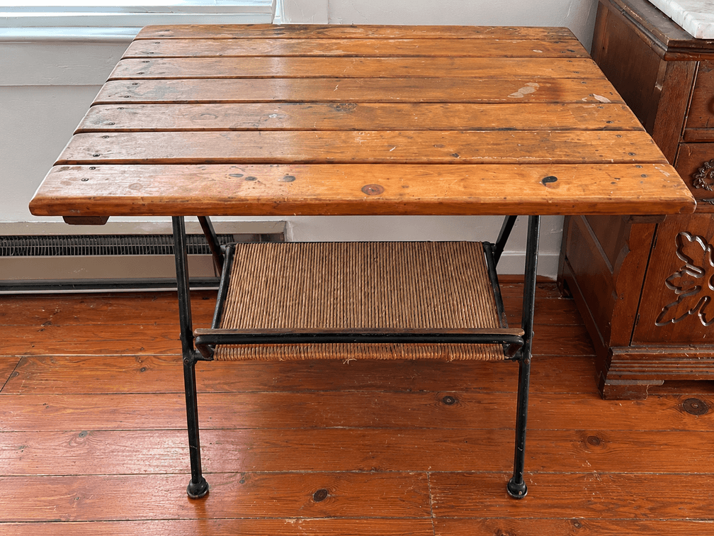 SLATTED WOOD TOP SIDE TABLE