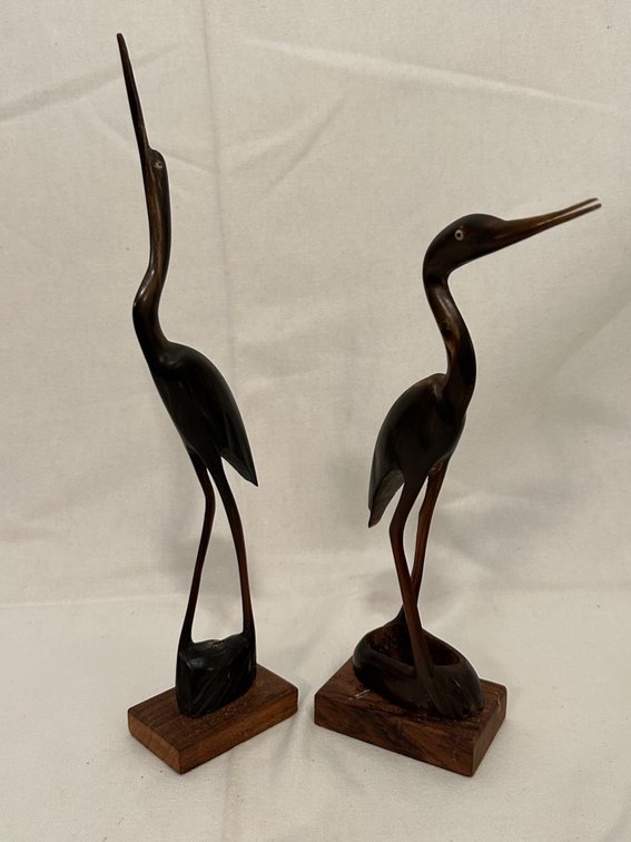 HAND-CARVED HORN HERONS