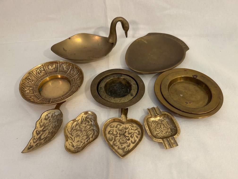 BRASS TRINKET DISHES, ASHTRAYS