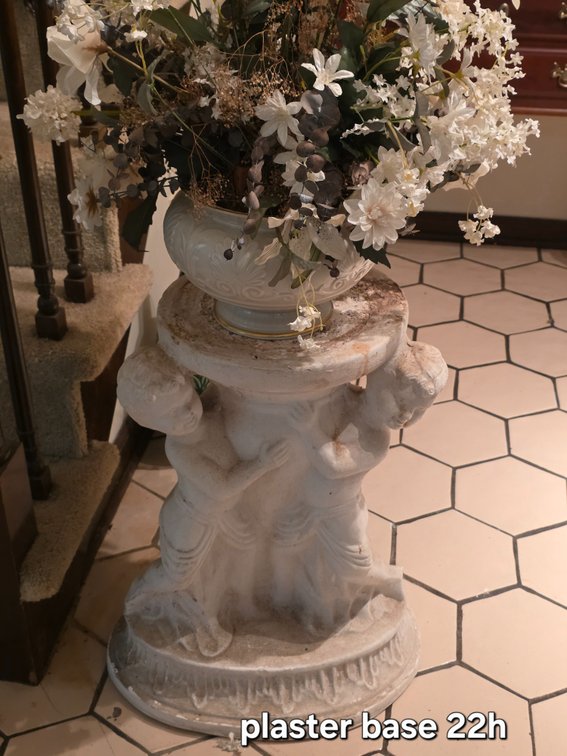 PLASTER CHERUB STAND, LENOX BOWL