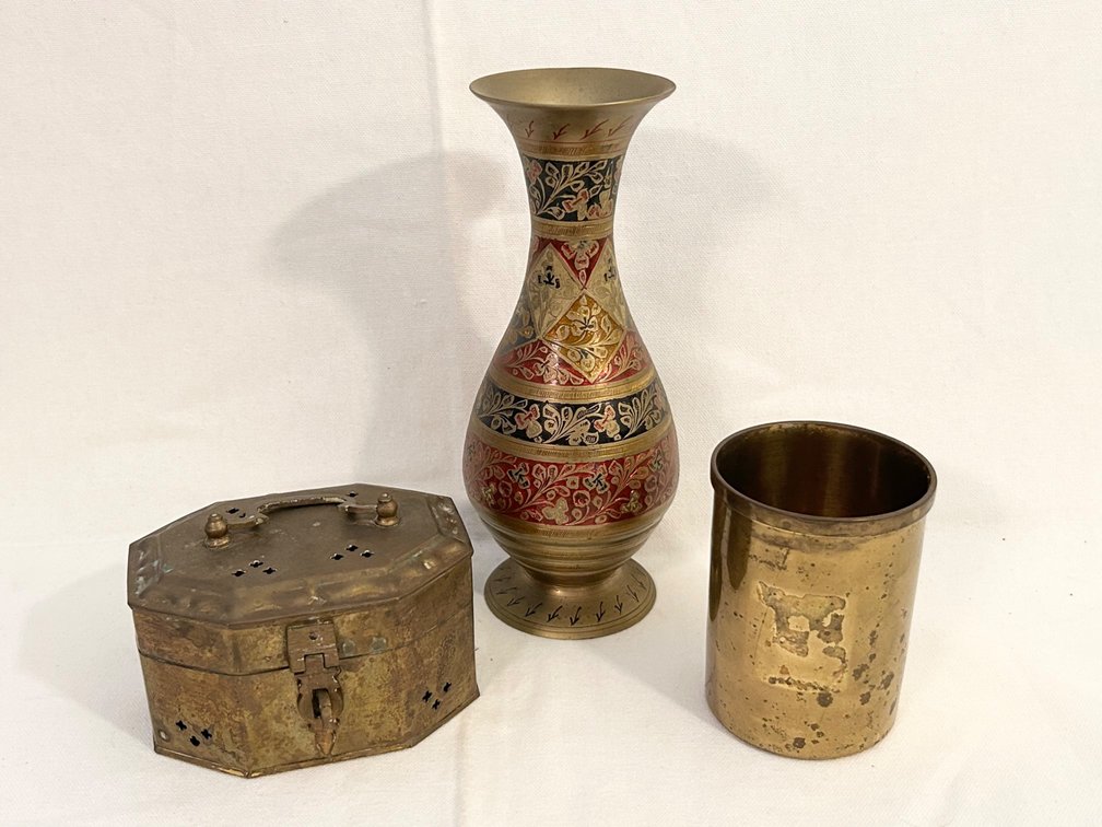 ETCHED BRASS VASE