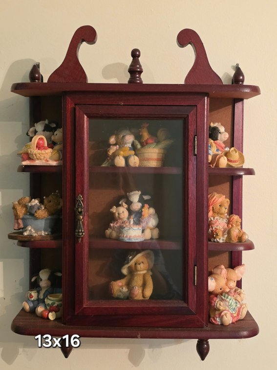 CURIO WALL SHELF, FIGURINES