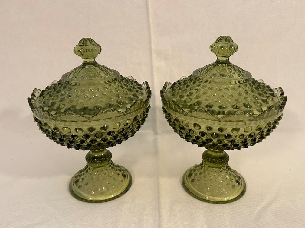FENTON COLONIAL GREEN CANDY DISHES