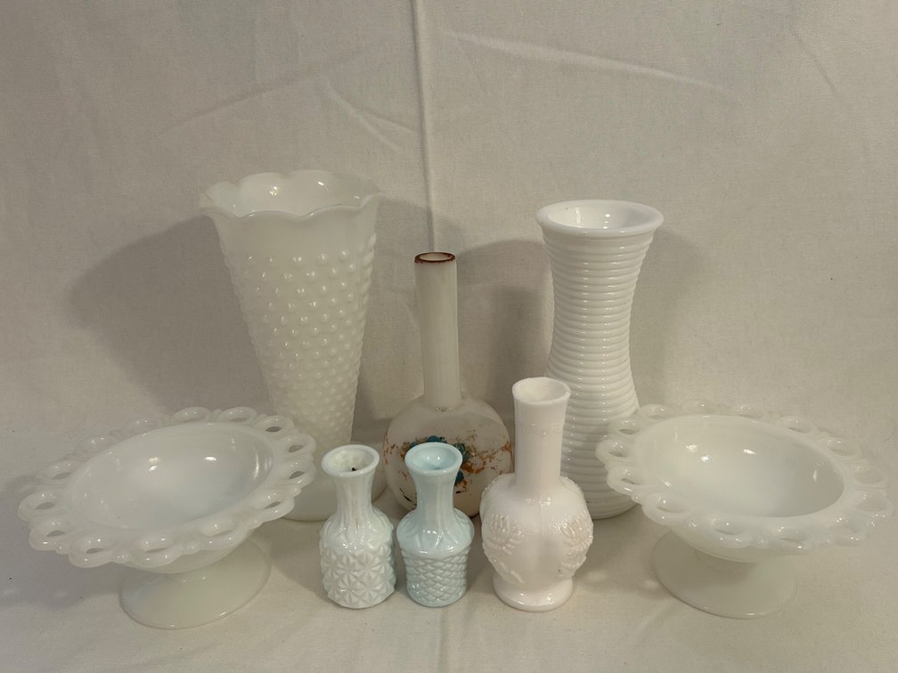 ASSORTED MILK GLASS