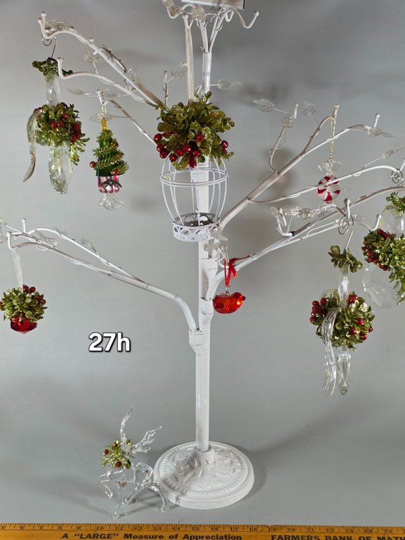 WHITE METAL TREE, ACRYLIC ORNAMENTS