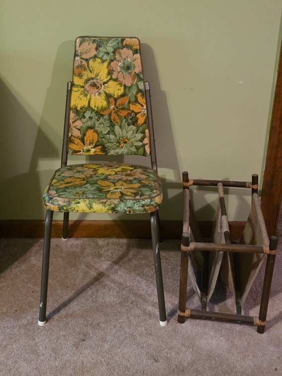 VINTAGE KITCHEN CHAIR, MAGAZINE RACK