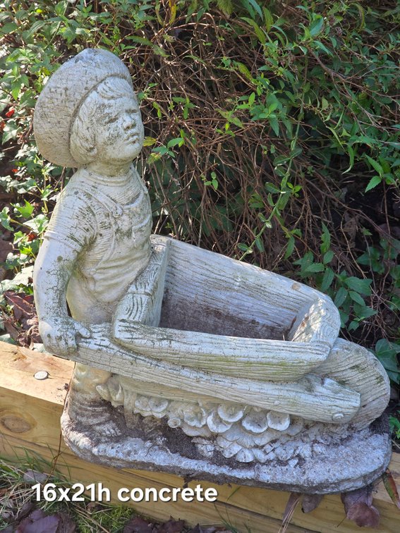 CONCRETE BOY WHEELBARROW PLANTER