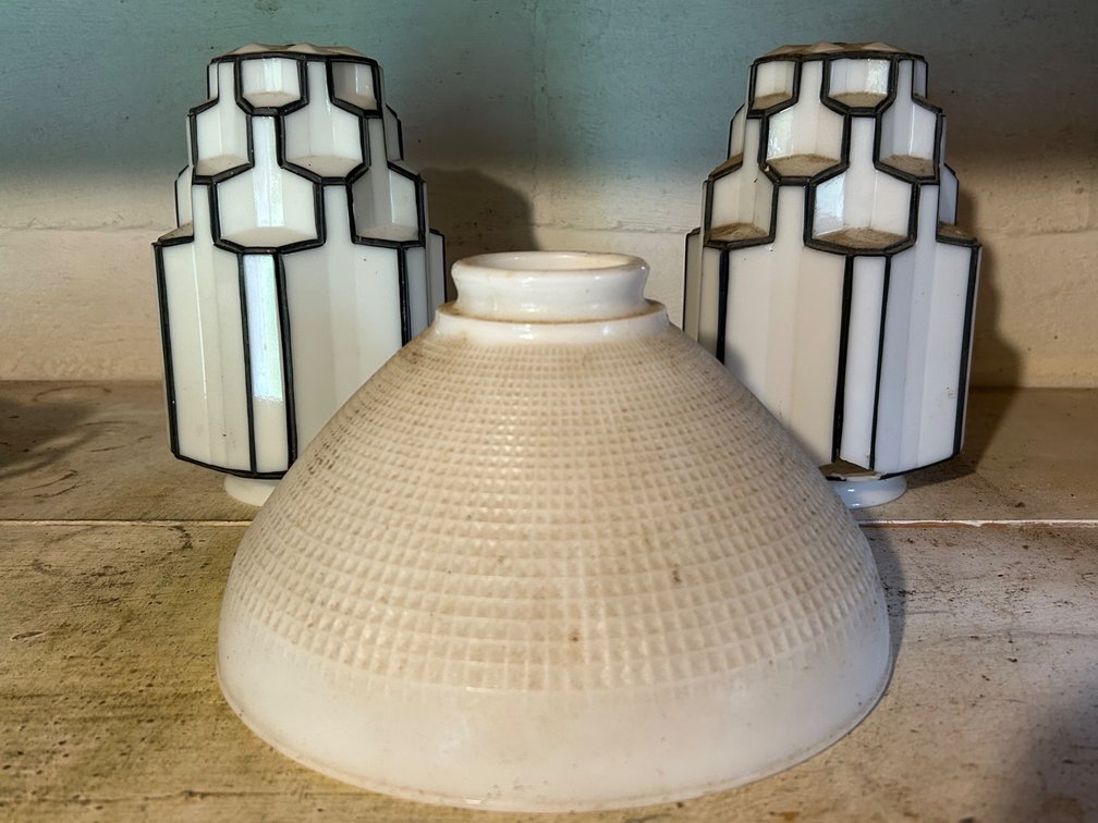 MILK GLASS and SKYSCRAPER LAMP SHADES