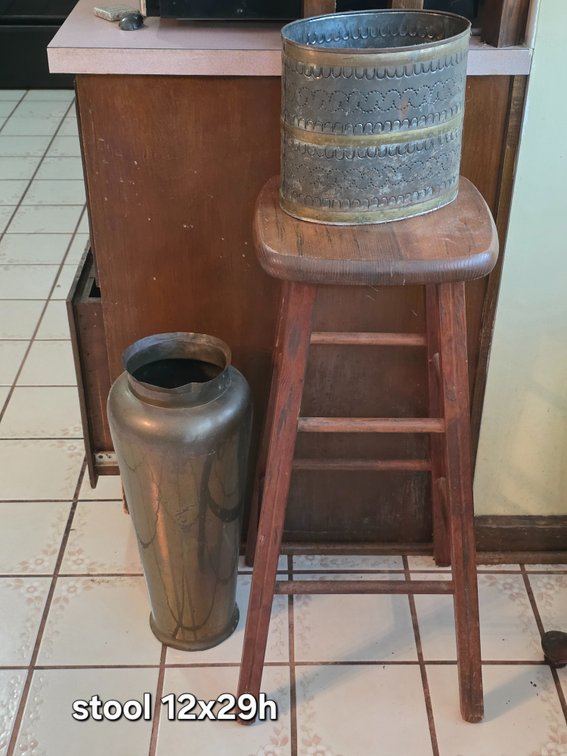 STOOL, METAL CAN, VASE