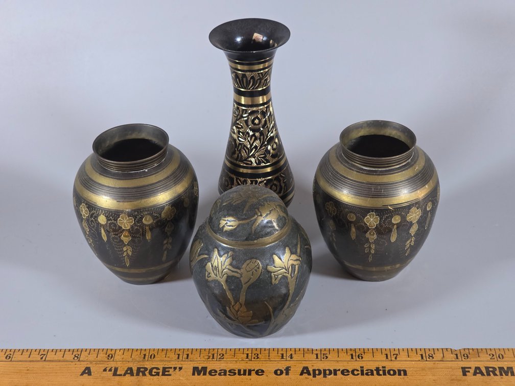 ETCHED BRASS VASES
