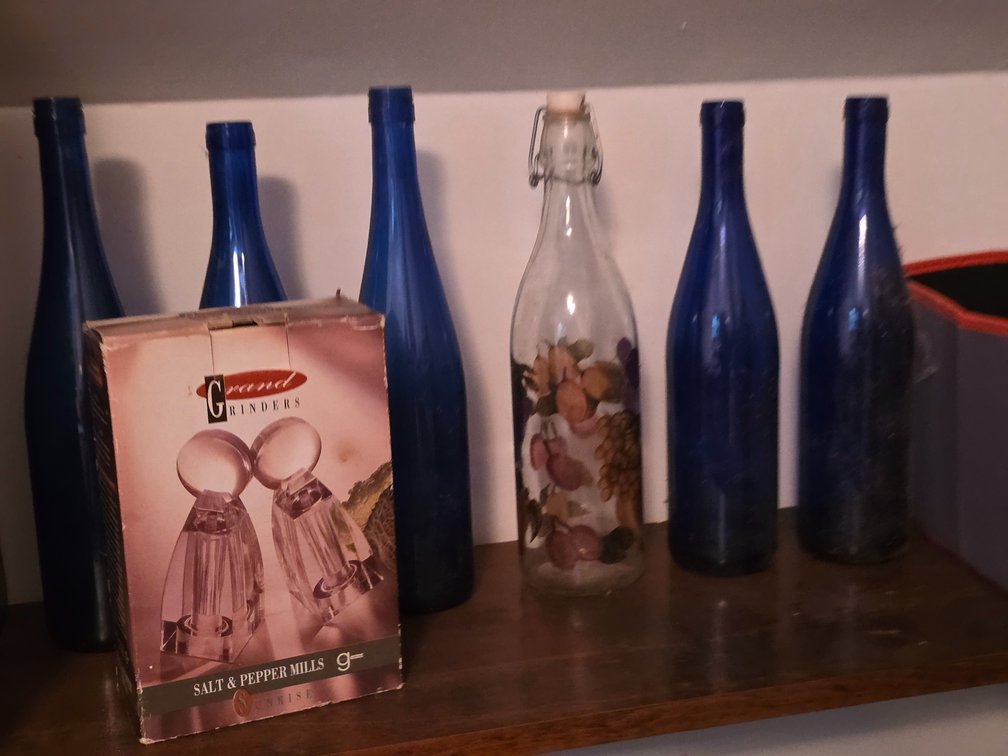 WINE BOTTLES, TOTE, SALT and PEPPER