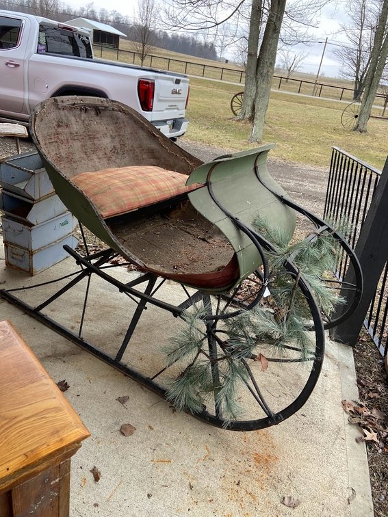 Antique Horse Drawn Sleigh approx. 44" H x 72" L x 40" D 