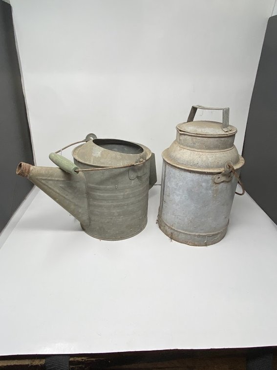 Galvanized Sprinkler Can, and Cream Can
