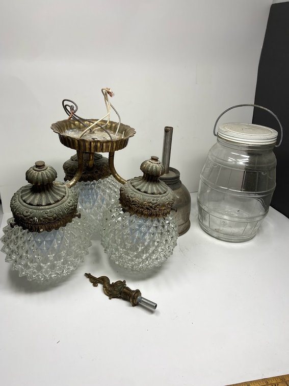 Hanging Light Fixture, and Pickle Jar