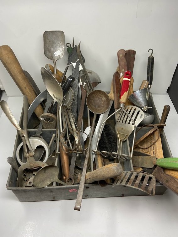 Tray full of Vintage Kitchen Utensils