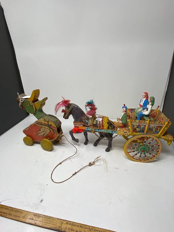 Vintage  Sicilian Horse and Cart and Vintage pull toy duck