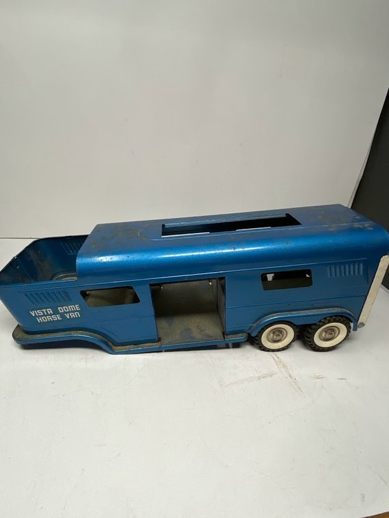 Vintage 60s Blue Structo Vista Dome Horse Van Trailer