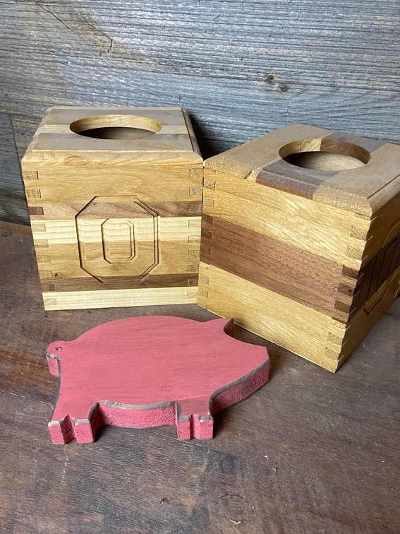 2-Ohio State wooden Tissue Box and, wooden pig