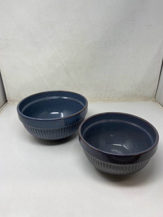 2-Blue Ribbed Bowls