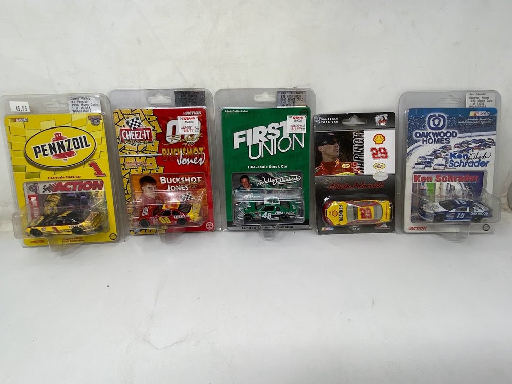 Stock Cars: Action: Darrell Waltrip, Action: Buckshot Jones, Action: Wally Dallenbach, Pit Stop Nascar: Kevin Harvick, Action: Ken Schrader*SIGNED