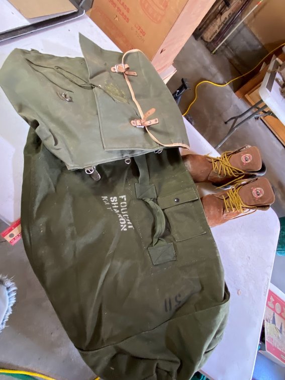 Military Duffle Bag and Work boots