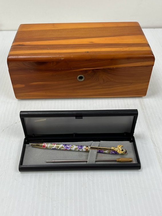 Wood Jewelry Box and New Pen in case