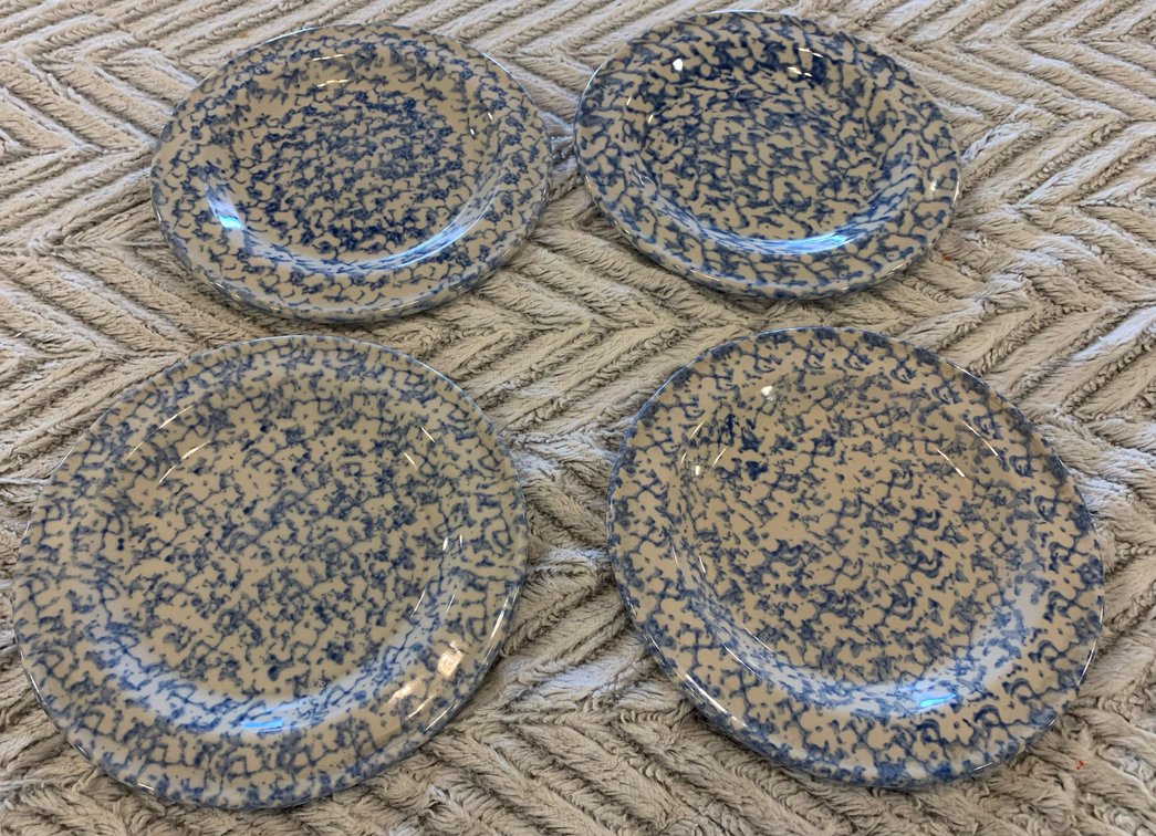 9” Henn Pottery Sponged Blue Dinner Plates