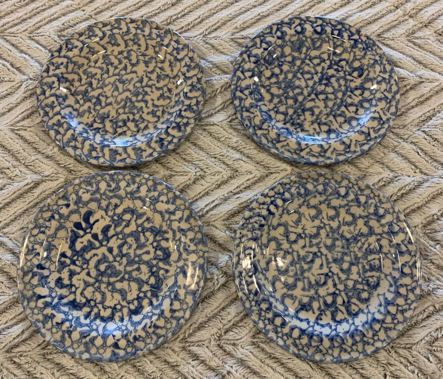 9” Henn Pottery Sponged Blue Dinner Plates