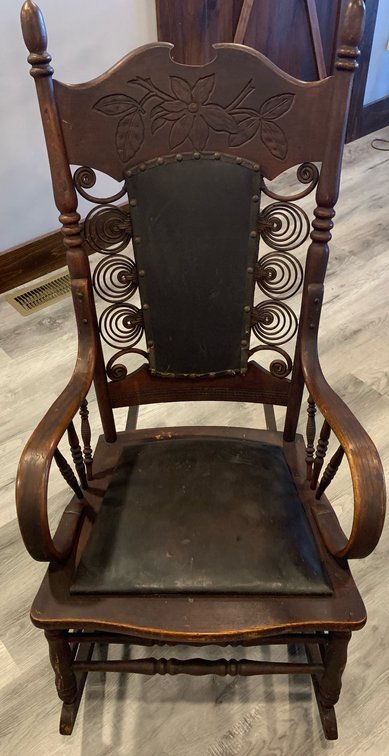 Vintage ornate, leather, rocking chair