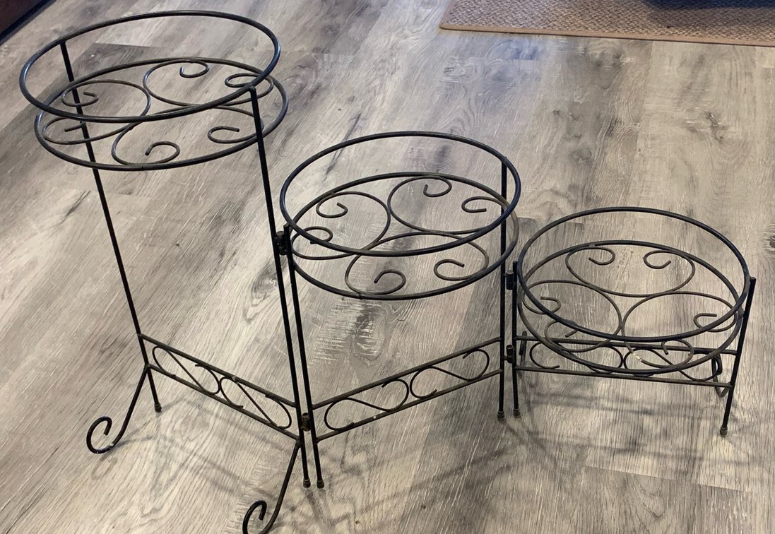 Black Wrought Iron 3 Level Plant Stand