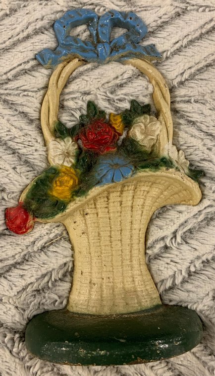 Vintage Iron Door Stop Flower Basket