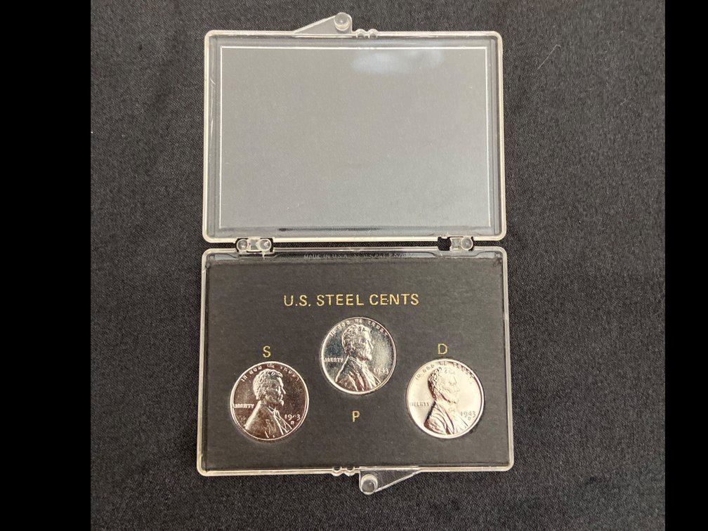 1943 Steel Cent Mint Marks P, S, D