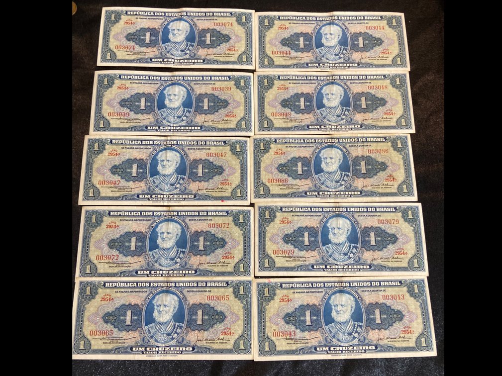 Ten Brazil 1 Cruzeiro Bills 