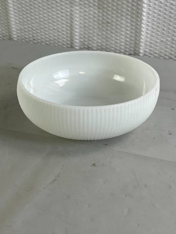 E.O. Brody Co. White Milk Glass Ribbed Bowl, Cleveland
