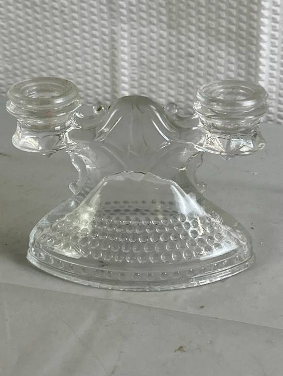 Clear Glass Dual Candle Holder With Embossed Detailing