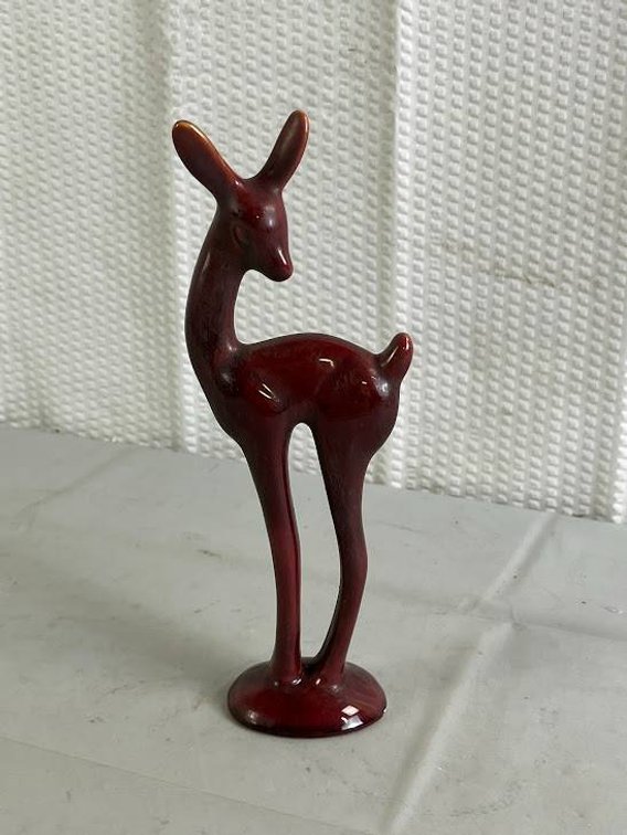 Red Ceramic Deer Figurine with Glossy Finish