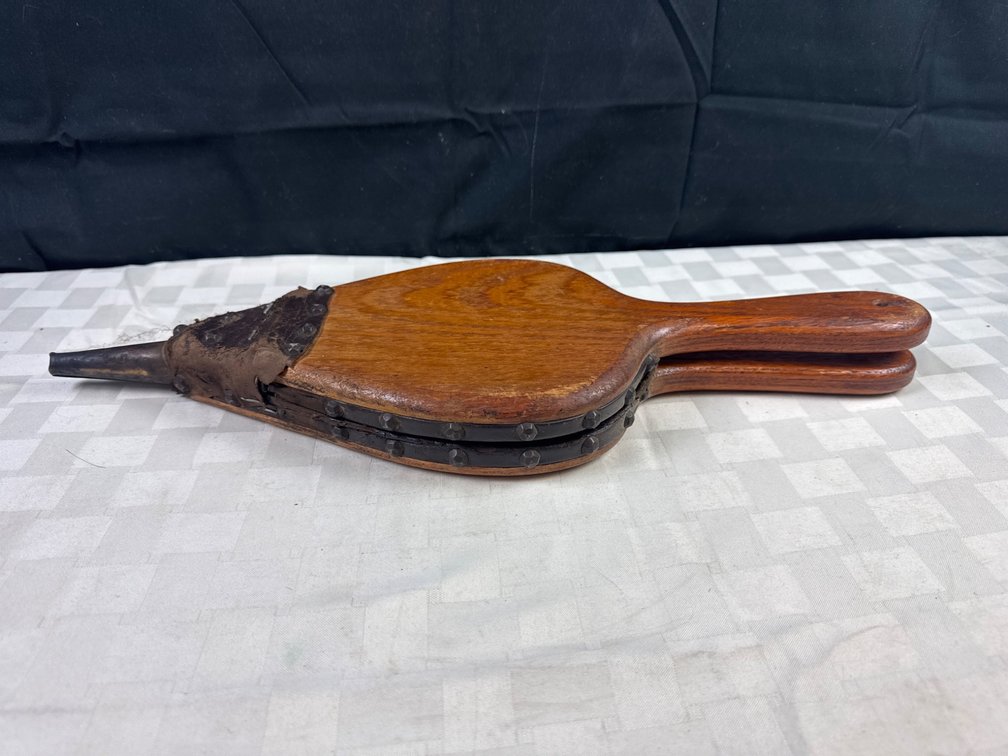 Wood and Leather Fireplace Bellow with Metal Nozzle