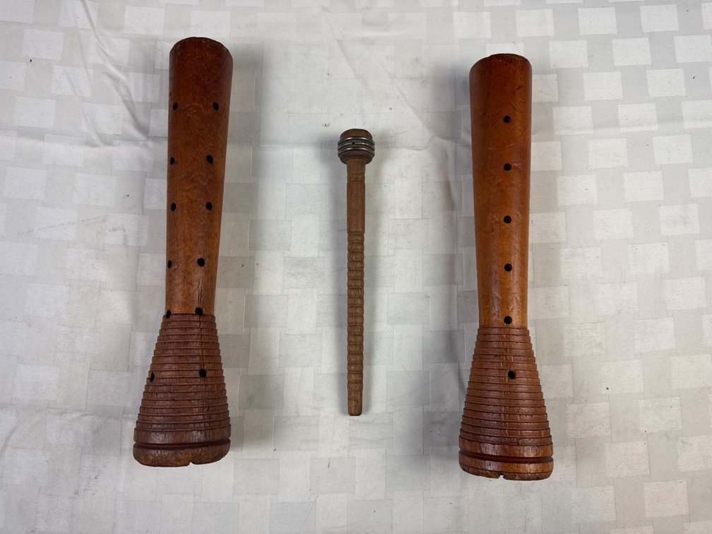 Vintage Wooden Textile Mill Industrial Beehive Spool Bobbin Spindles and Smaller Spool