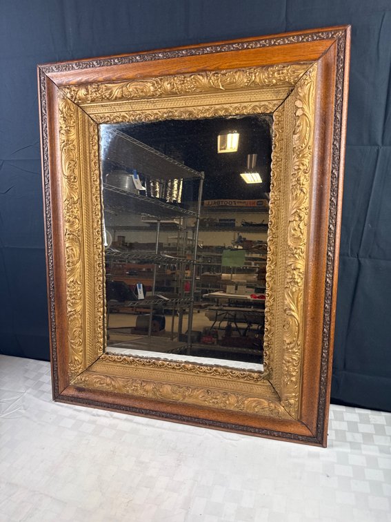 Ornate 26Ã—32 Wooden Mirror with Gilded Frame Details