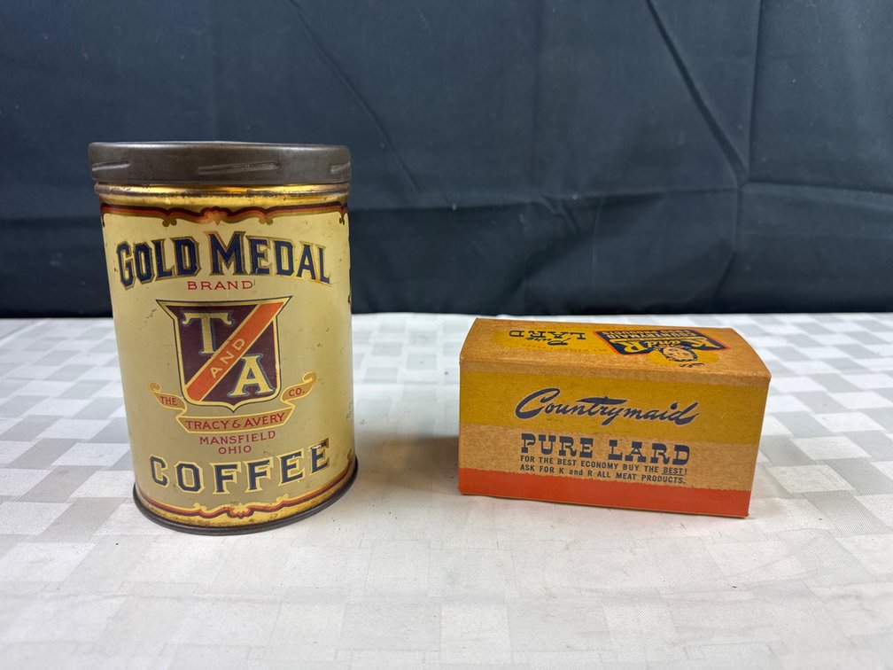 Gold Medal TA Coffee Tin and Countrymaid Pure Lard Box Lot