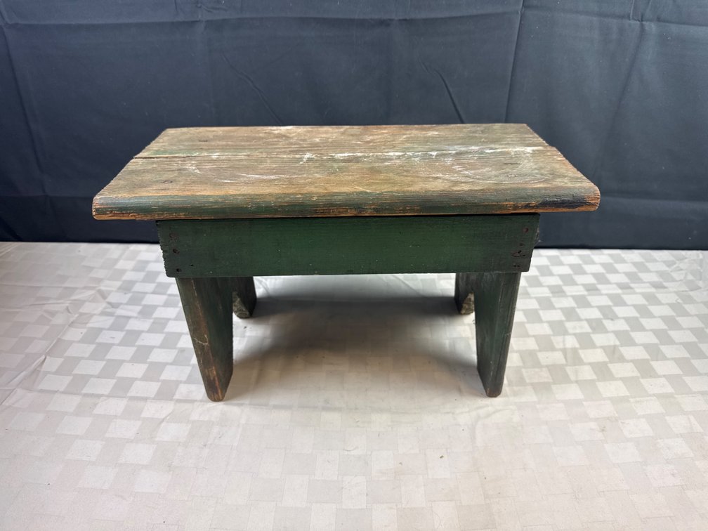 Rustic Wooden Stool with Green Painted Base
