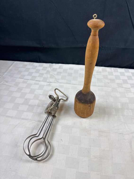 Vintage Wooden and Metal Mashers, Handheld Utensils