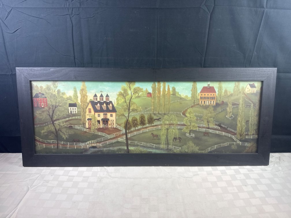 Landscape Painting by EFG Signed and Dated 1999 in 40Ã—16 Black Frame
