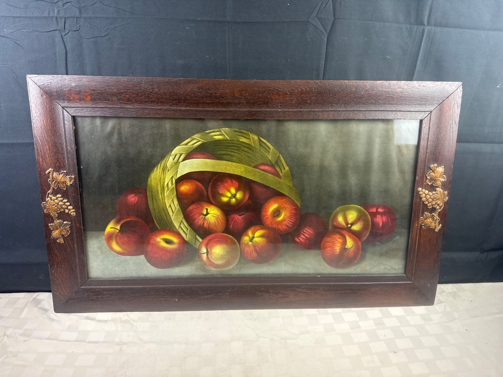 Framed Still Life with Basket of Apples, 34Ã—20