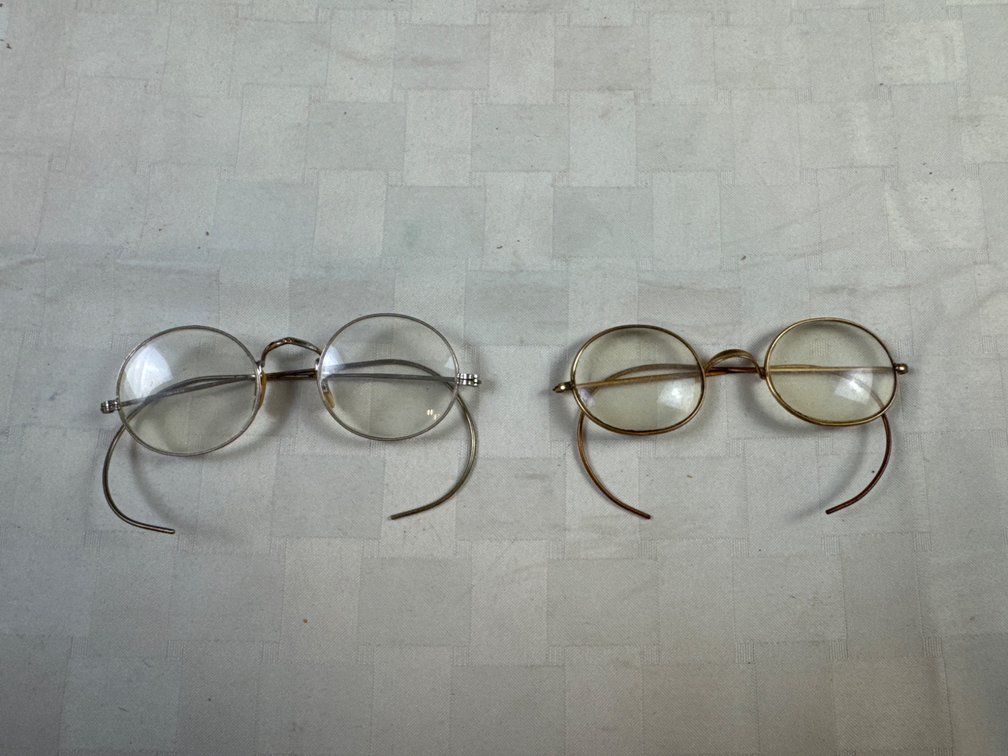 Two Pairs of Vintage Wire-Rim Eyeglasses in Silver and Gold-Tone Metals