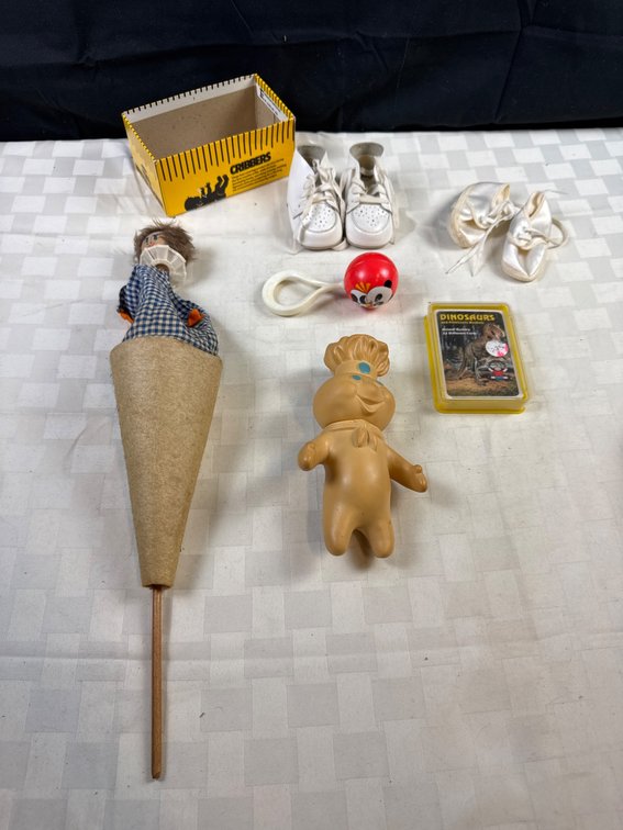 Vintage Toys and Baby Shoes, Including 1971 Pillsbury Doughboy